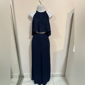 Navy Blue Formal Halter Top and Bottom Coord Set​​